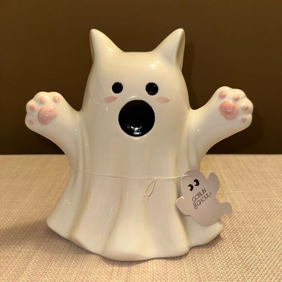 Goblin & Ghoul Ceramic Spooky Viral Ghost Cat Kitty Figurine NWT - Picture 1 of 5
